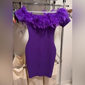 Purple Feather Bandage Mini Dress